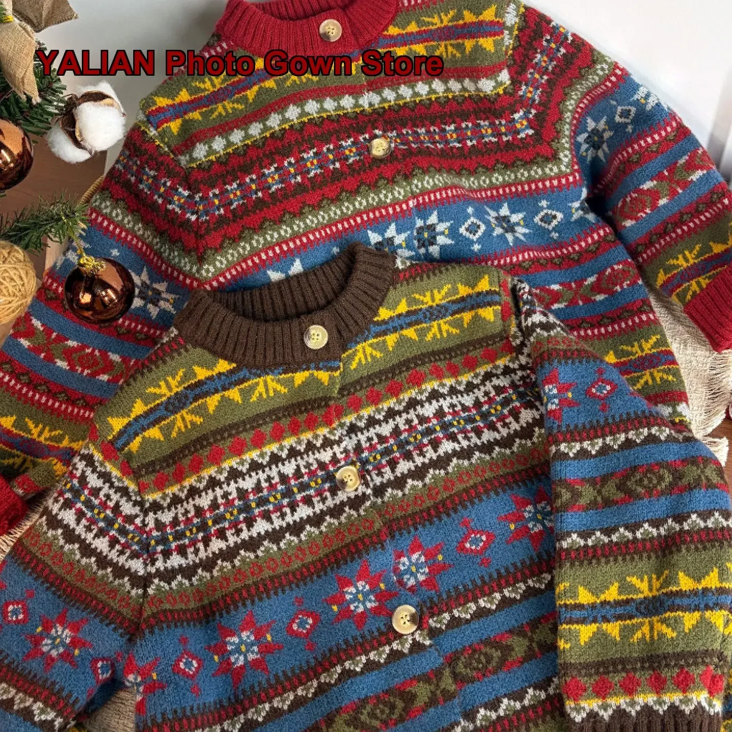 Boys Girls Fair Isle Knit Base Layer Top Thickened Warm Festive Christmas Outfit Kids