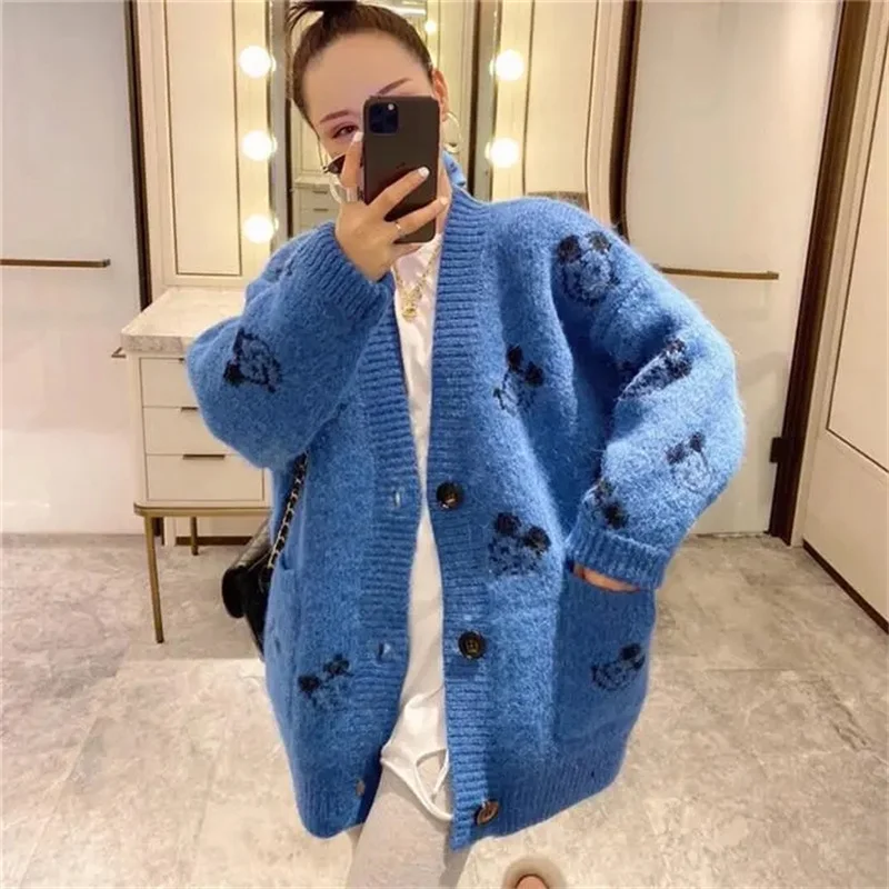 Spring Autumn Ladies Knitwear Top Coat Korean Female V-neck Knitting Cardigan Jacket  2024 Women Loose Fitting Sweater Outerwear