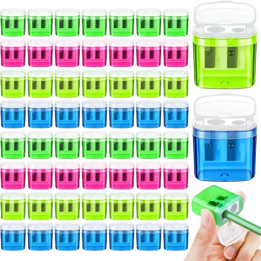 60 Pieces Manual Double Hole Pencil Sharpeners for Dual Hole Pencil Sharpener Ideal for School Office and Home Use Assorted 4 C
