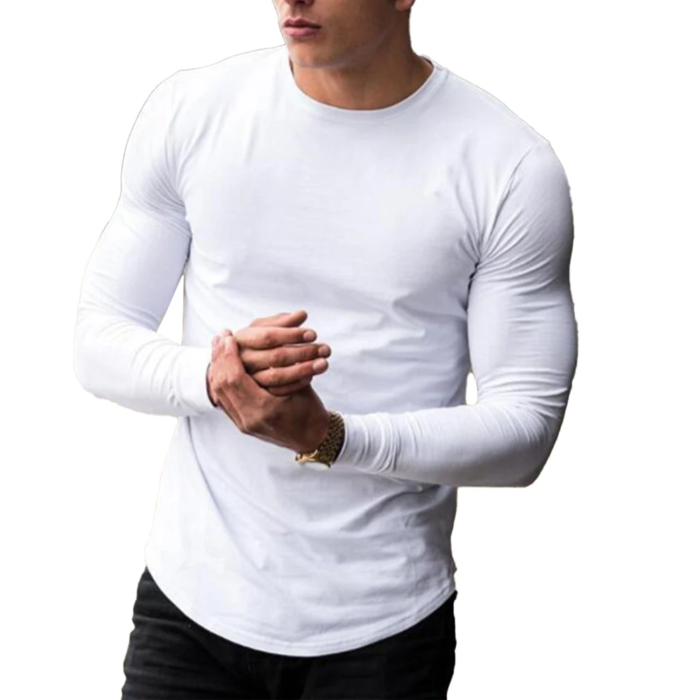 

Men Long Sleeve T-shirt Muscle Top Undershirt Crew Neck Basic Tee Pullover Top Long Breathable Sporty Fashionable Casual Tees