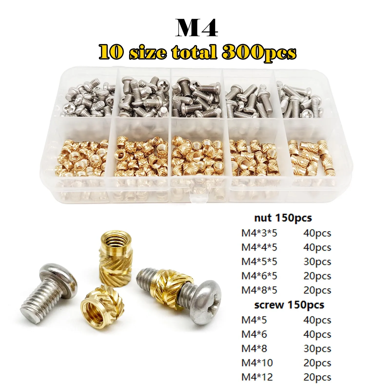Messing Kupfer eingebettete Einsatzmutter Schraubensatz Set M1.4M1.6 M2 M2.5 M3 M4 M5 M6 für Wärmeleit-Injektion 3D-Druck-Twill-Rändelgewinde – Detail 10