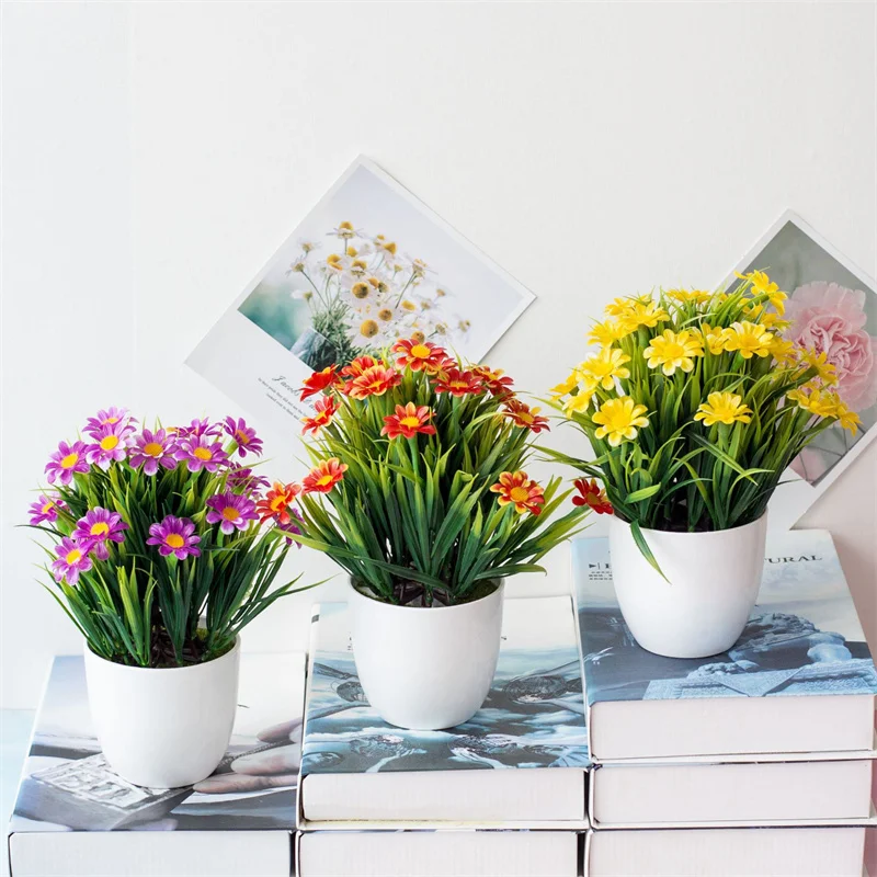 Spring Grass Chrysanthemum Simulation Flower Pot Set Home Green Plant Decoration Pieces