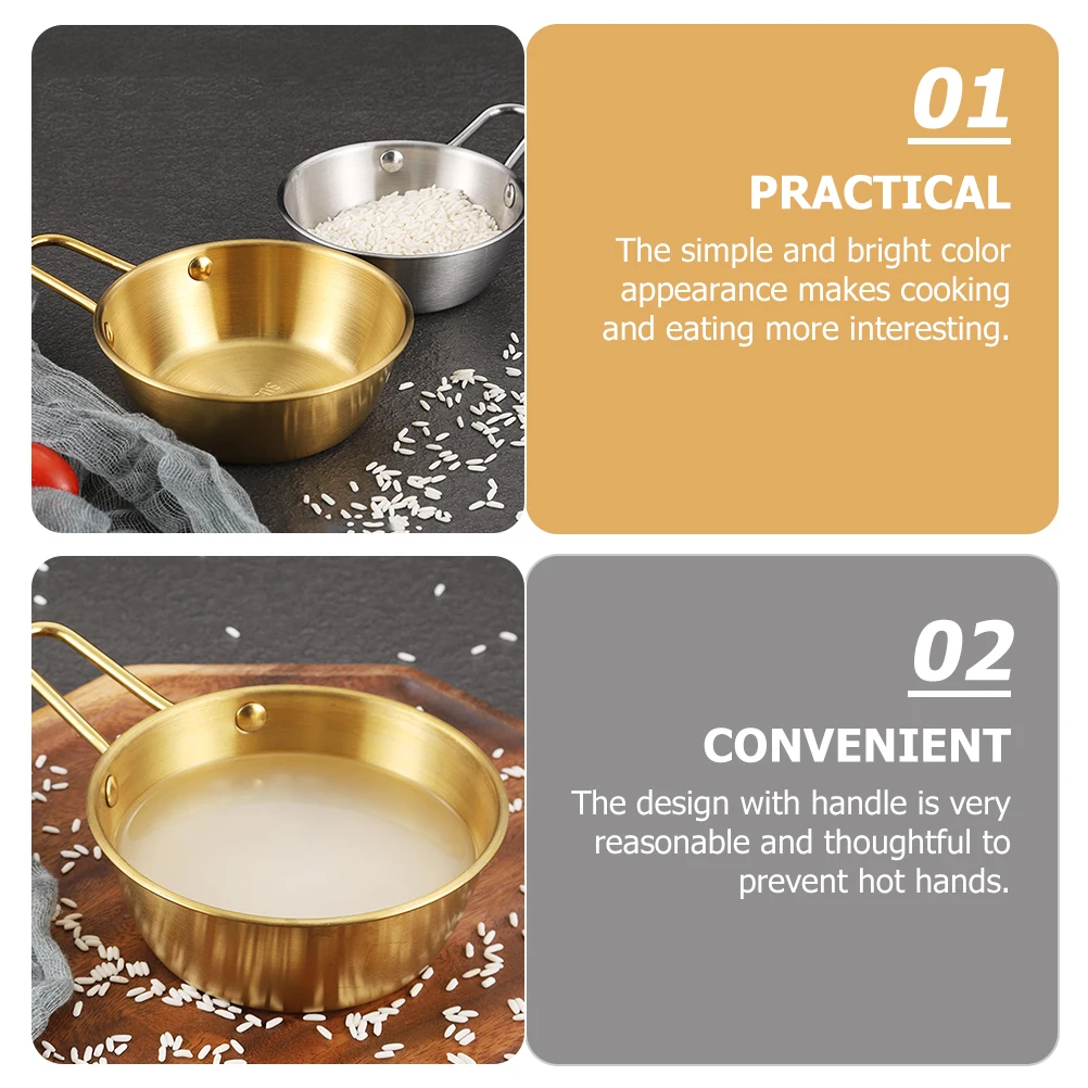 

3pcs Golden Rice Bowls Stainless Steel Korean Traditional Ramen Soup Metal Ciotola Lightweight Handle Home Restaurant Party
