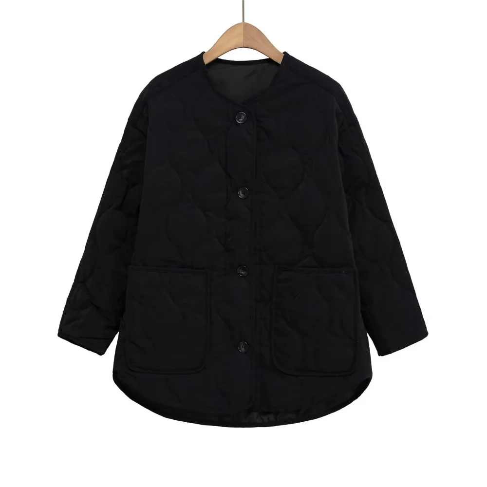 秋冬の新作レディーススリムでレトロなひょうたん柄軽量カジュアルノーカラーダイヤモンドグリッドコットンジャケット