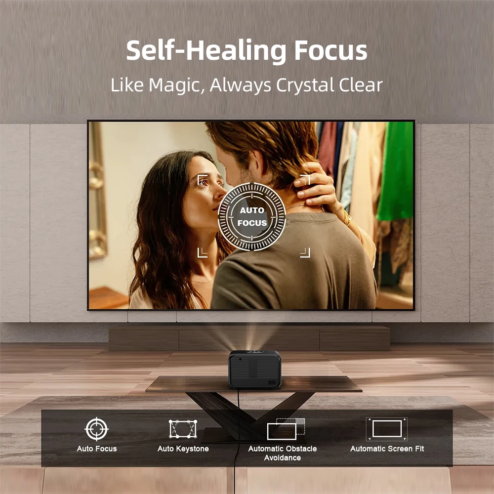 جهاز عرض CAIWEI A6L عالي الدقة 1080 بكسل، مسرح منزلي 4K، 2500 ANSI Dolby للأفلام، تلفزيون ذكي، واي فاي، جهاز عرض بؤري تلقائي مع MEMC