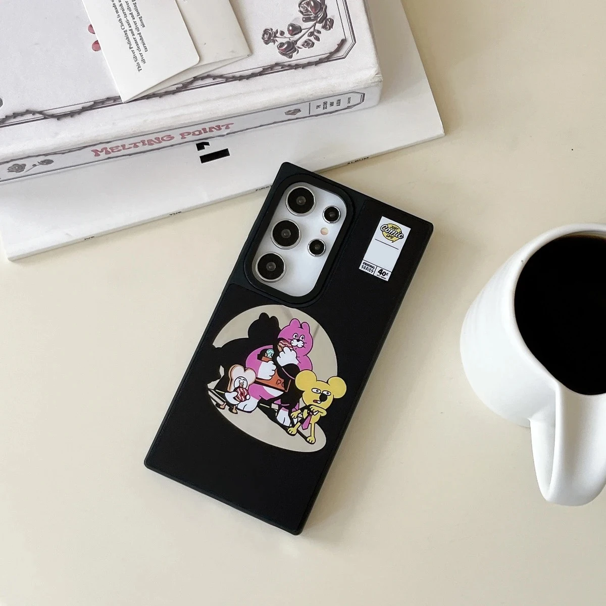 Чехол Cookie Cat с зеркальной поверхностью и черной рамкой для Samsung Galaxy S25 + Plus S24 S23 Ultra S25U