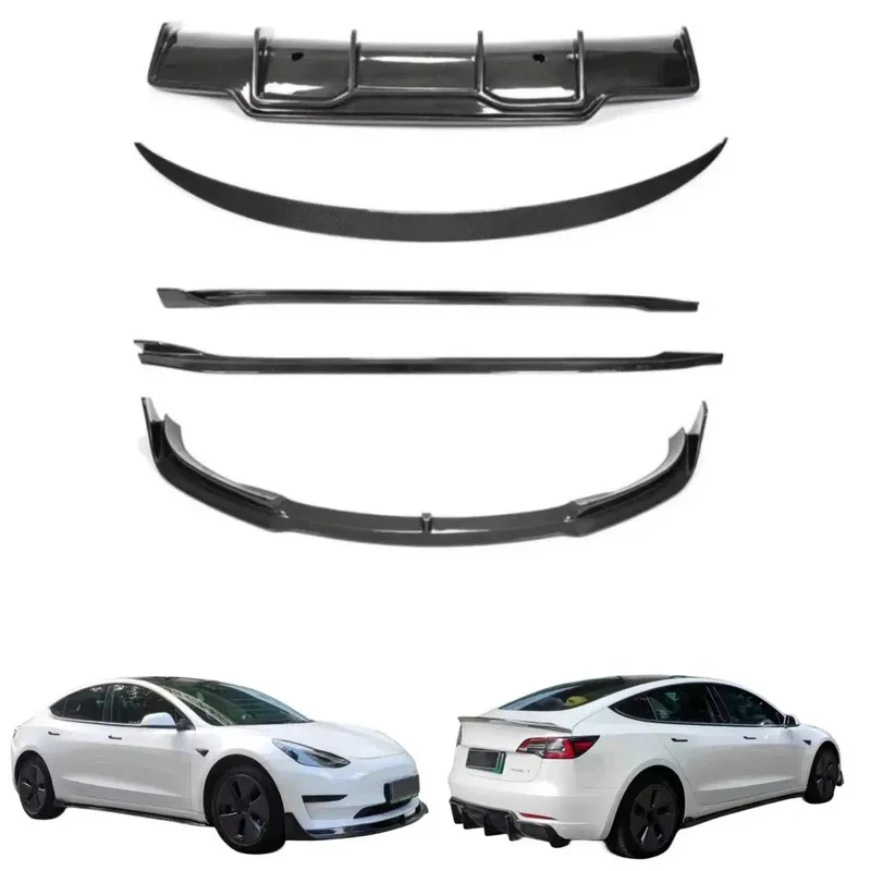 

High-Quality V Style Carbon Fiber Body Kit for Model 3 Front Lip Diffuser Side Skirt Spoiler