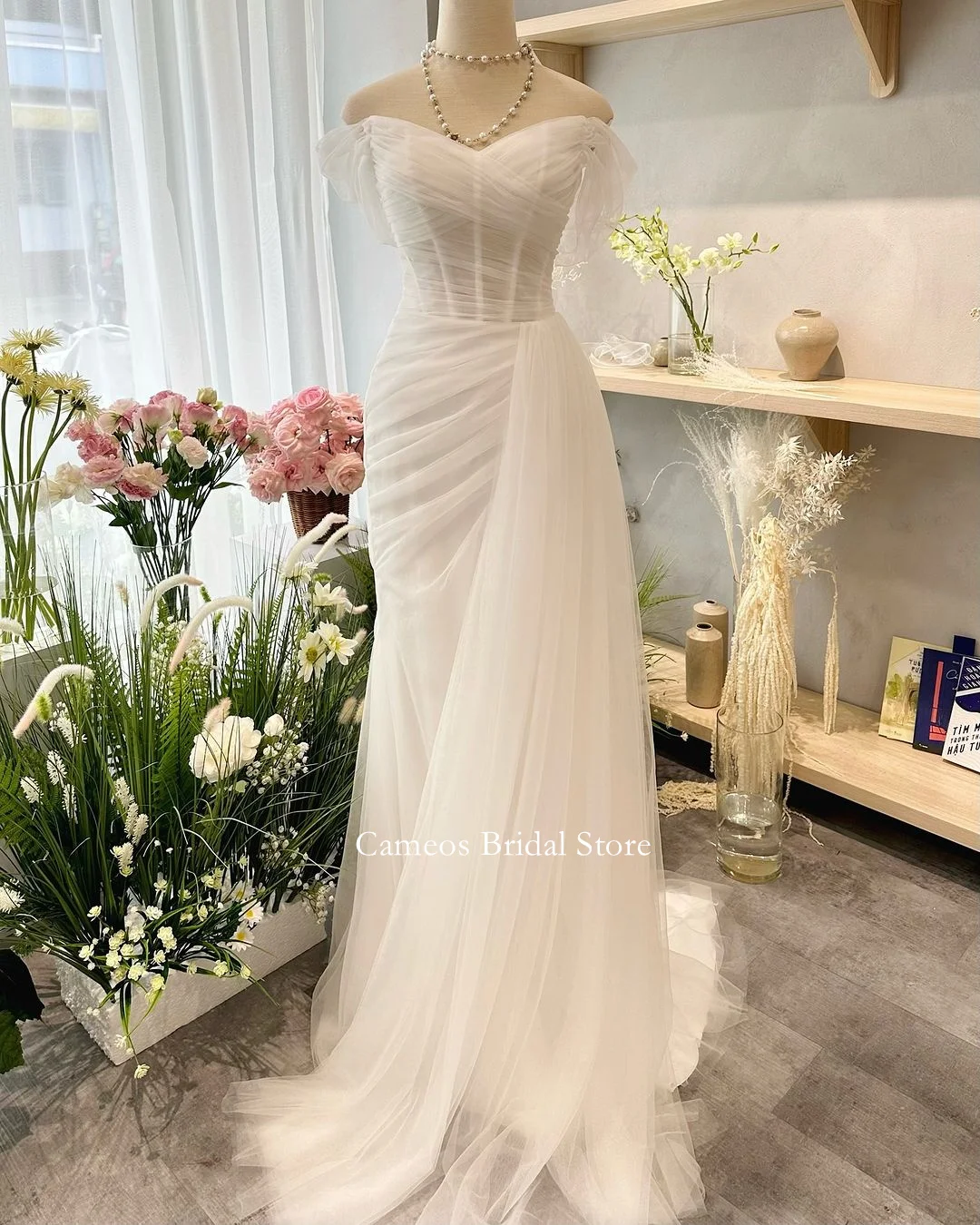 SONDR Korea Mermaid Wedding Dress Customized Tulle Classic Bride Dresse Off Shoulder Lace-up Back  웨딩드레스  Wedding Gown Bridal