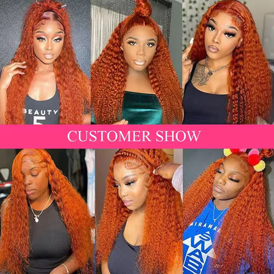 13x5 220 Density Transparent HD Lace Front Wig for Women Deep Wave Remy Human Hair Ginger Orange 350# Loose Curly Pre Plucked