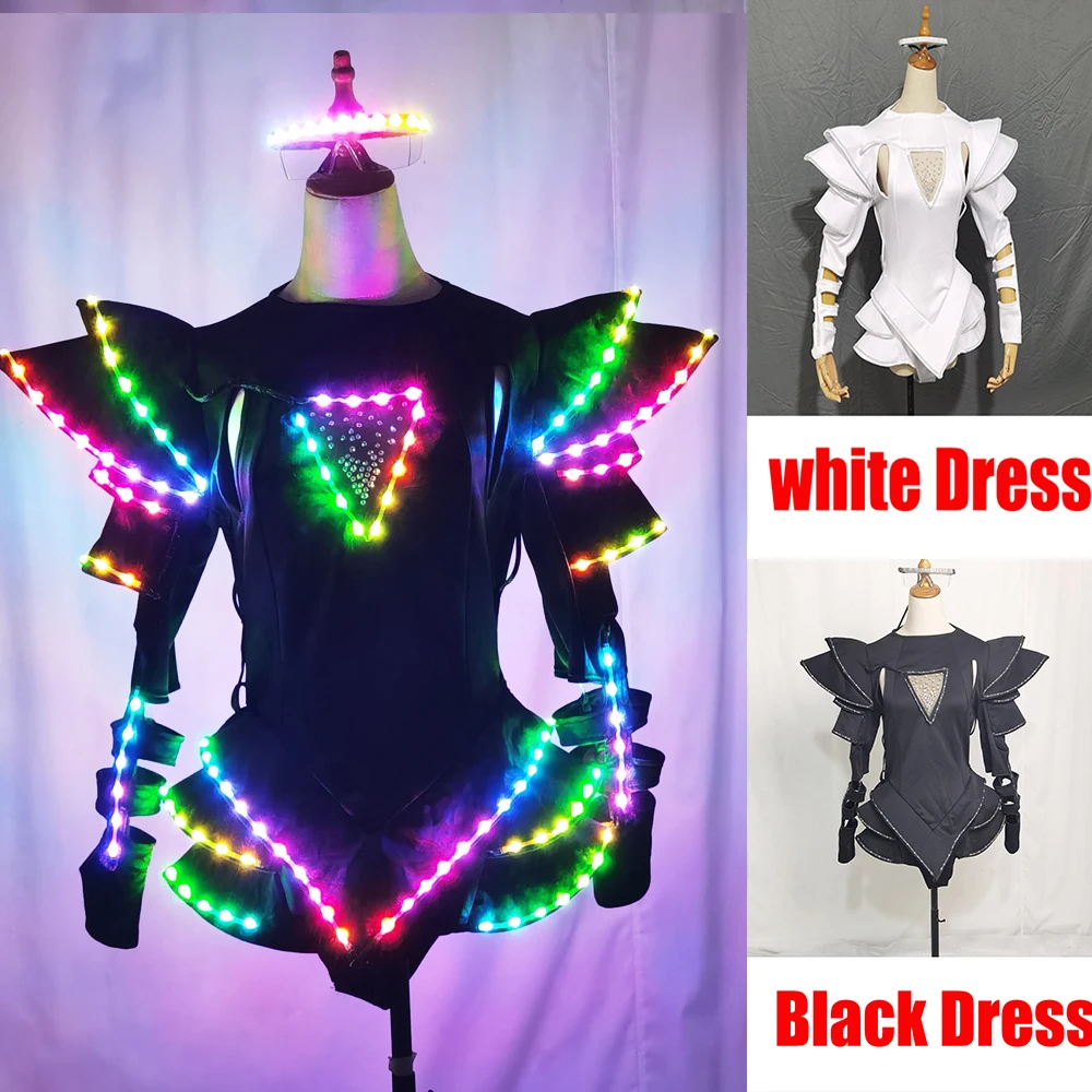 LED تنورة متوهجة فستان تأثيري حلي ملونة سيمفونية سلسلة بذلة النساء DS كرنفال حفلة بار ملهى ليلي مرحلة الأداء