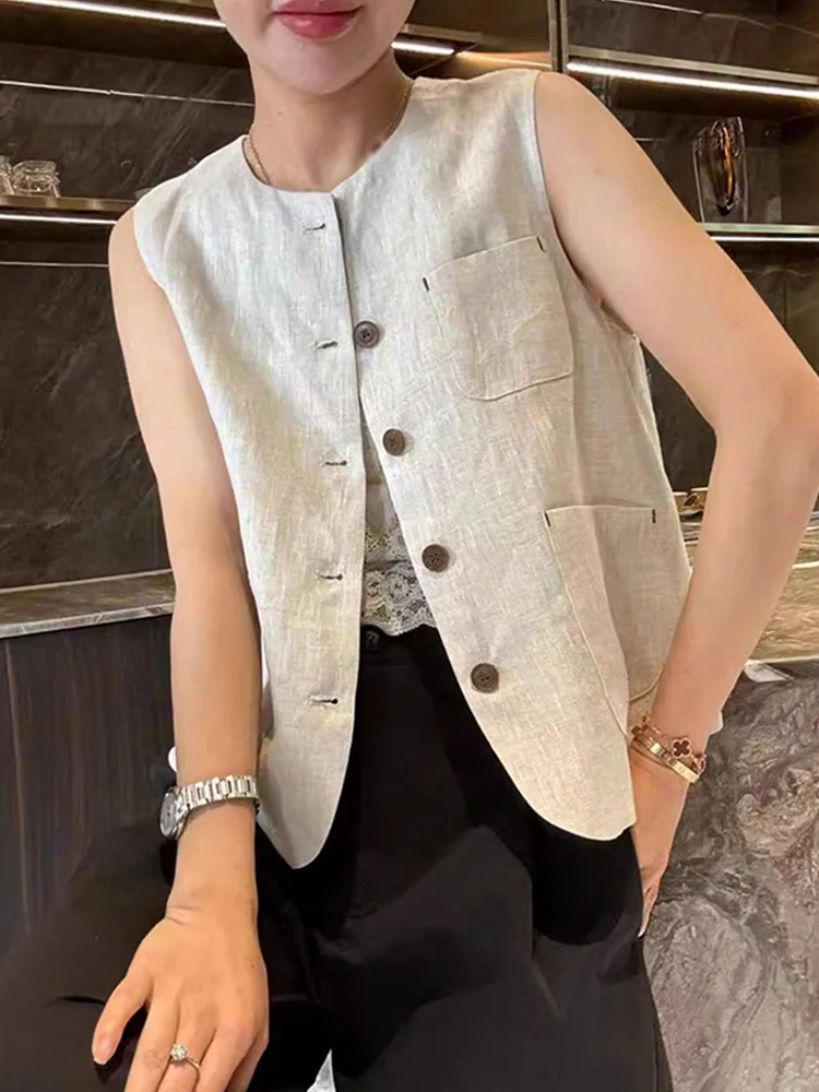 

Ele Svel Vest Women's Faion Casual Layering Single Button Autumn Top Slimming Trendy Commute Sle round Ne