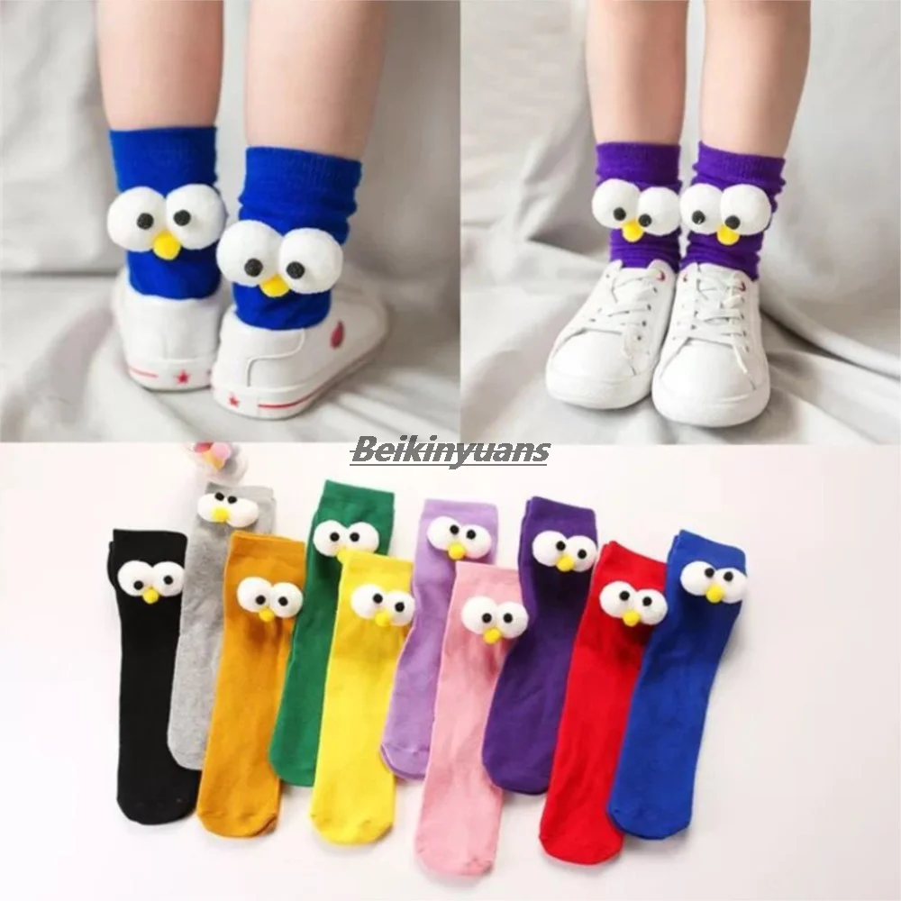 

Baby Boys Girls Cotton Socks Children Lovely Cartoon 3D Big Eyes sock Kids Infant Pure Color Long Kids Socks