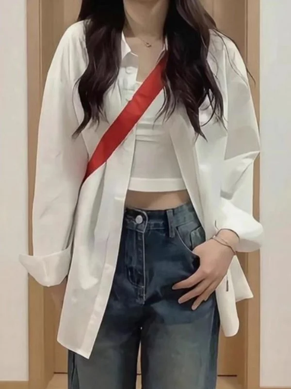 

Ele Long Sve irt Jaet женский свободный повседневный открытый кардиган солнцезащитный крем топ средней длины корейский Sle Commute Faion