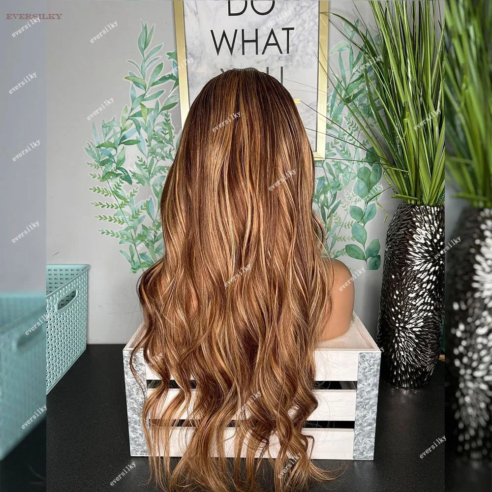 Highlight Honey Blonde Loose Wavy V Part Wig 100% Human Hair Wig Ombre Chocolate Brown Glueless Body Wave Cheap Full U Shape End