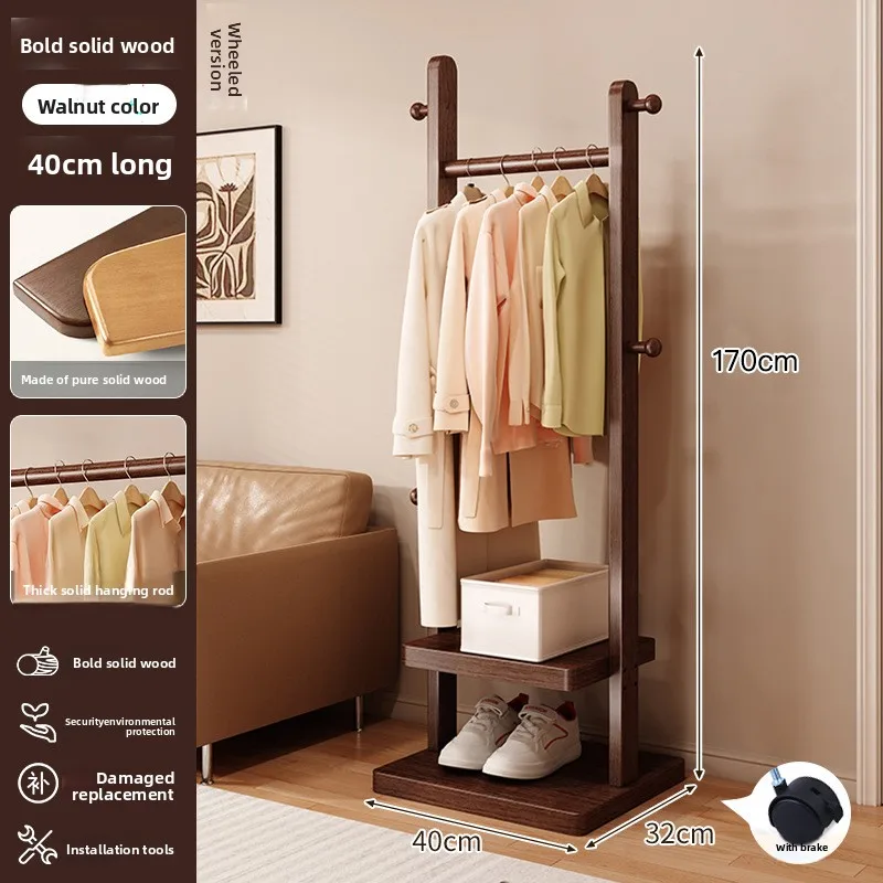 

Firm Hanging clothes rack Bedroom floor solid wood coat rack Hanging clothes rack