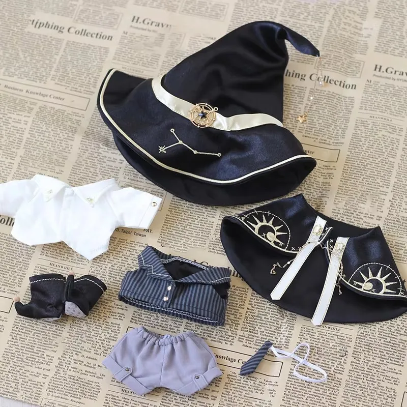 

20cm Plush Doll Clothes Handmade Anime Magician Priest Cosplay Costume Hat Cloak Shirt Tie Boots Set For Doll Accessories Toy