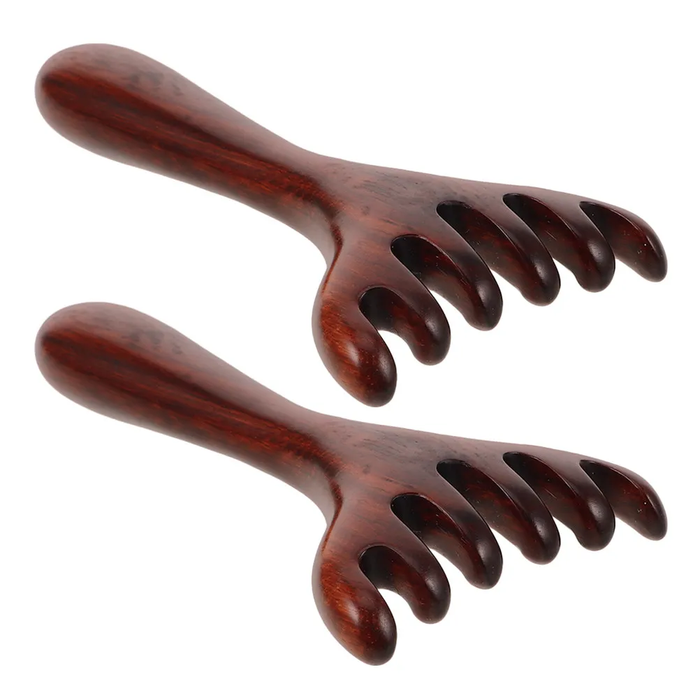 

Набор из 2 деревянных массажеров для головы и тела с шестью зубцами и удлиненной ручкой для расслабления всего тела, терапии стоп и спины, натуральное дерево