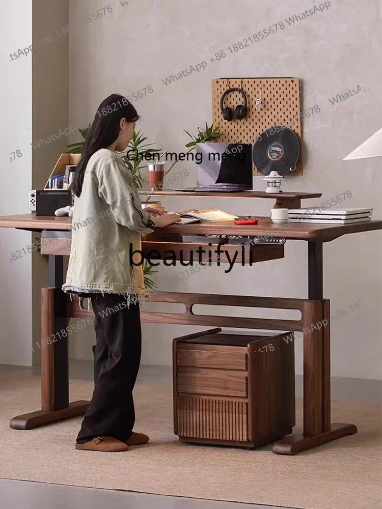SS ss7486 North American black walnut bedside table with wheels Solid wood study Living room Sofa storage Locker removable