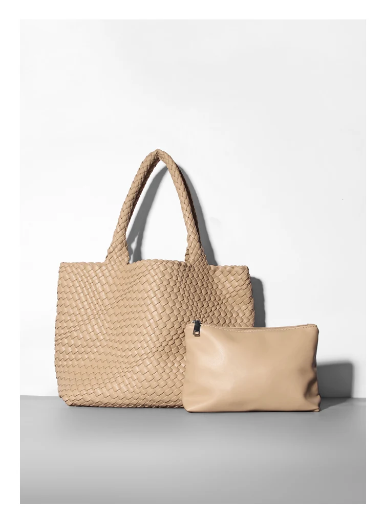 Große Kapazität Designer Stricken Mode PU Leder Damen Umhängetasche Handtaschen für Strand Reise Single-Shoulder Damen Tasche – Detail 14