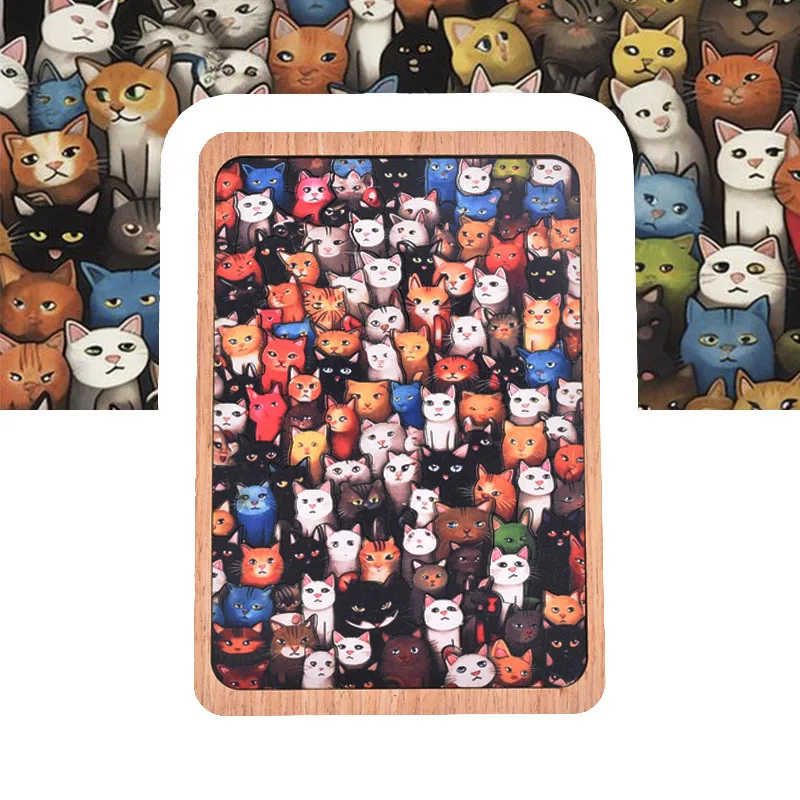 Cat puzzles educational toys unique shapes, irregular animal shapes, wooden，With frame