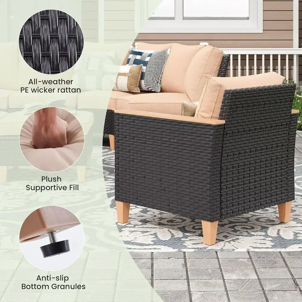 2-Piece Outdoor Wicker Sectional Furniture Set with Cushions for Balcony, Patio, and Backyard