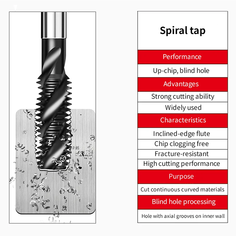 M35 صنبور آلة النتريد المحتوي على الكوبالت، صنبور حلزوني، مثقاب خاص للفولاذ المقاوم للصدأ، 4 م، 5 م، 6 م، 8 م، 10 م #5