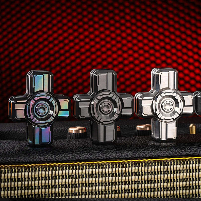 TQEDC Rock God 2.0 Open Armor Mechanical Metal Rotating 4 Pages Black Technology Fidget Spinner Decompression Toy