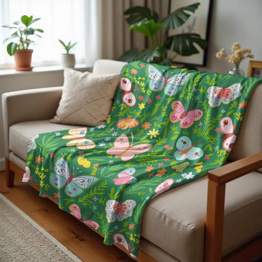 Garden Butterfly Ultra Soft Sherpa Fleece Blanket Fluffy Warm Halloween Cozy Throw for Sofa Couch Bedroom Gift All season