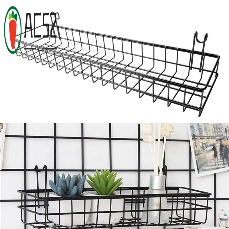 AC52-Hanging Basket For Wire Wall Grid Panel, Multi-Function Wall Storage And Display Basket, 40X10X5CM, Black Painted