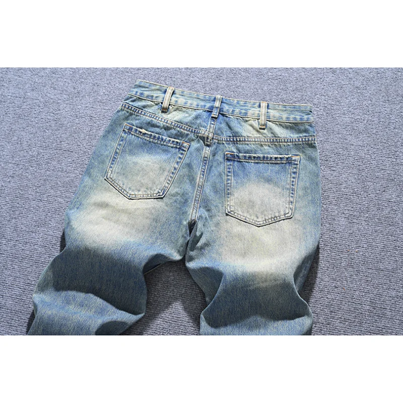 봄과 여름 트렌디 브랜드 남성용 아메리칸 레트로 루즈 스트레이트 레그 청바지, 청소년 패션 다용도 하이 스트리트 바지