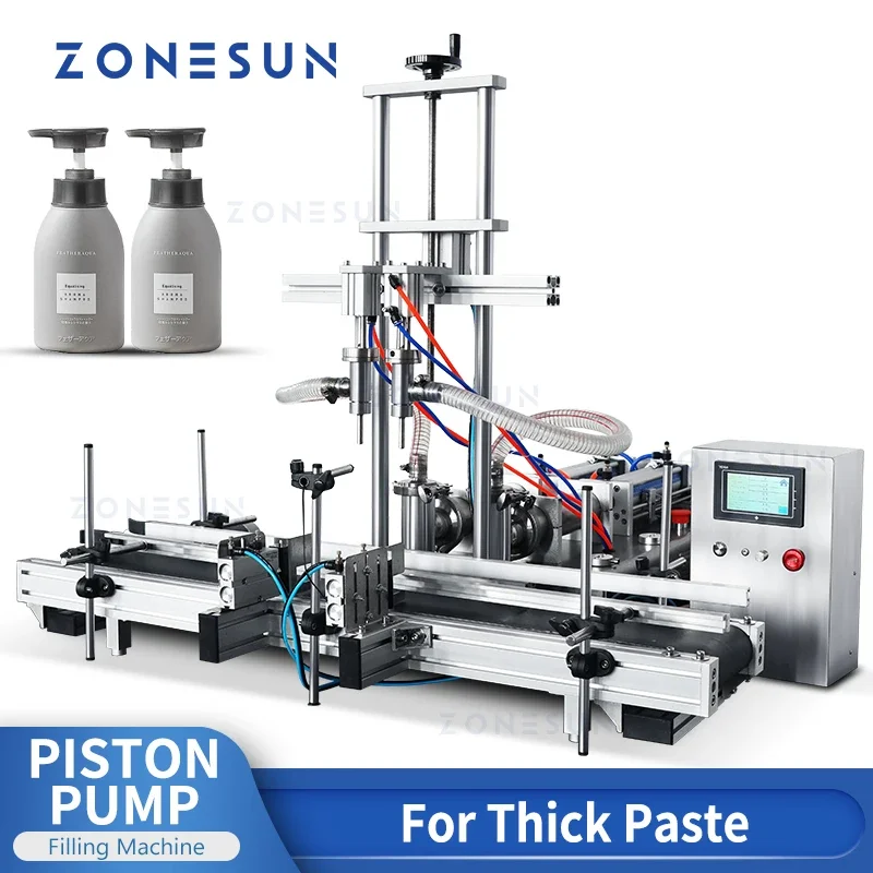 ZONESUN ZS-DTYT2 Automatic Thick Liquid Filling Machine Honey Bath Bottle Beauty Cream Cosmetic Paste Pneumatic Cylinder Filler