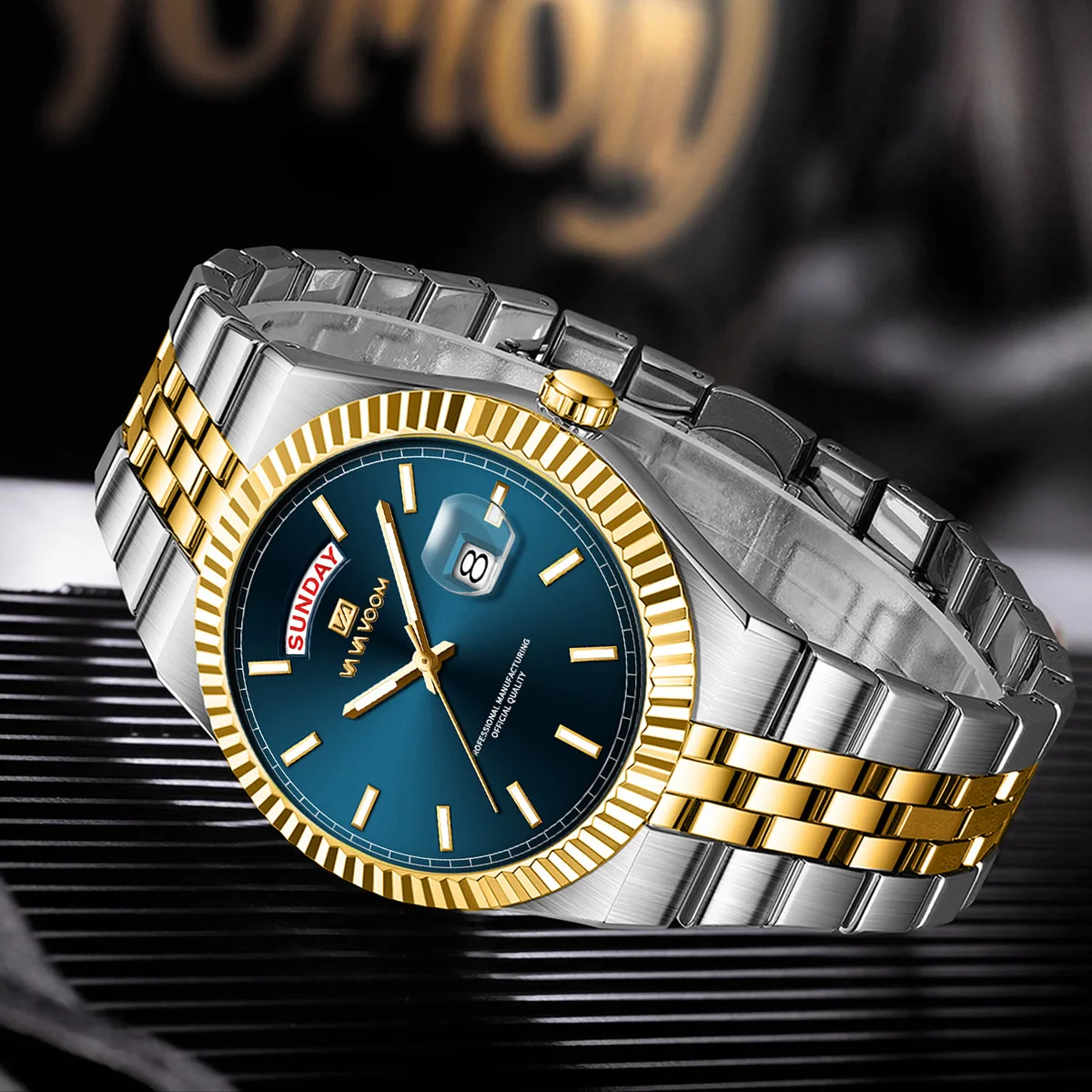 ساعة رجالية من الفولاذ المقاوم للصدأ باللون الأسود ساعة إبداعية للأعمال بتقويم حركة كوارتز 3Bar مقاومة للماء للأسبوع ساعات رجالية للزوجين #2