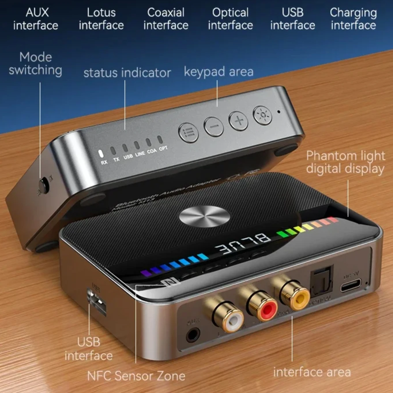 

NFC Bluetooth 5.3 Приемник-передатчик RGB Аудиоадаптер 3,5 мм AUX RCA Коаксиальный оптический ЦАП-конвертер для ТВ ПК Автомобильный динамик