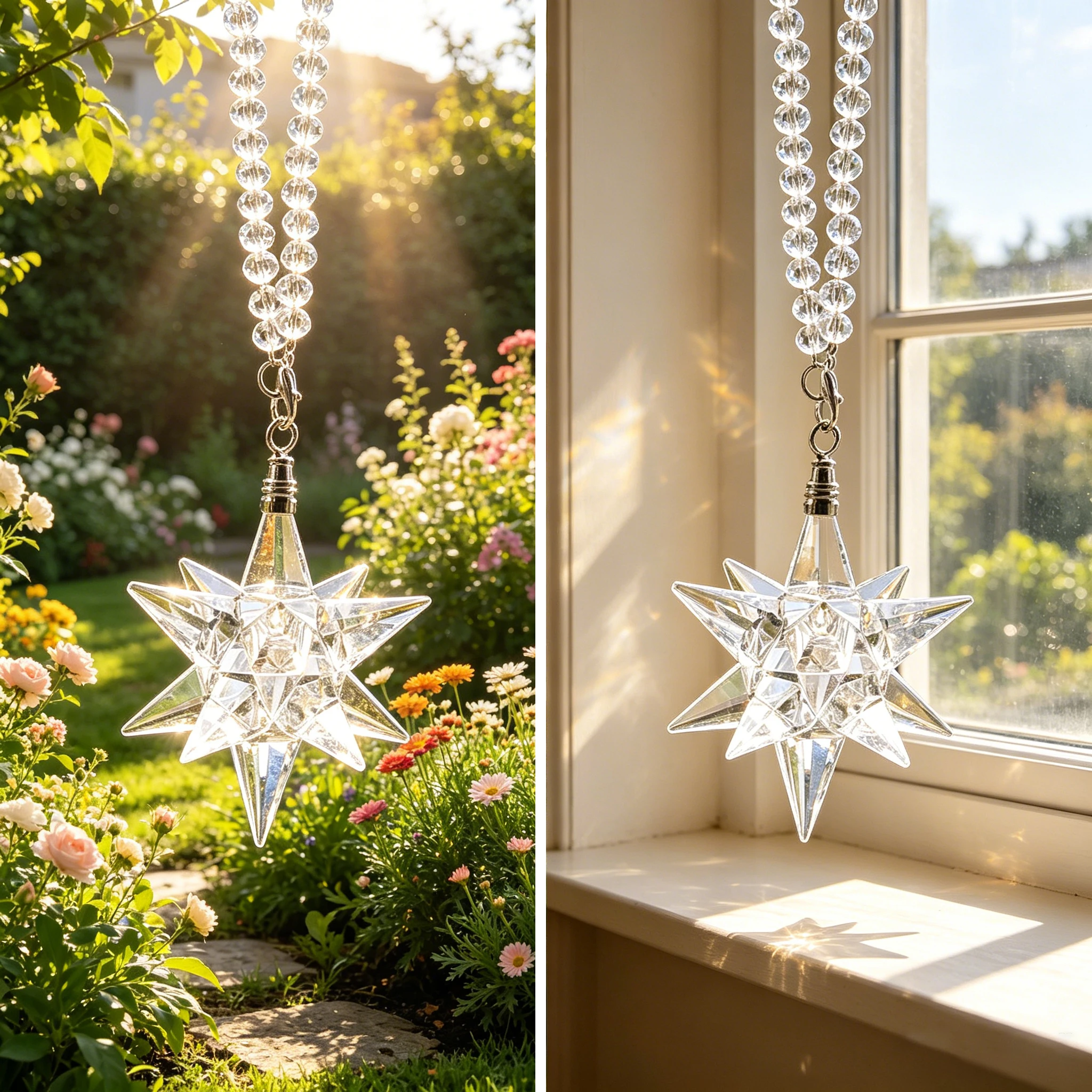 Multi Facet 12 Point Crystal Star Suncatcher Ornament Clear K9 Crystal Car Rearview Mirror Hanger Window Rainbow Prism Decor