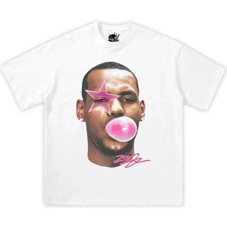 تي شيرت Lebron James Bubble Gum Pink Boxy قطن تي شيرت y2k، قمصان عصرية، قمصان ملابس الشارع، قمصان كرة السلة، تي شيرت جرافيك #1