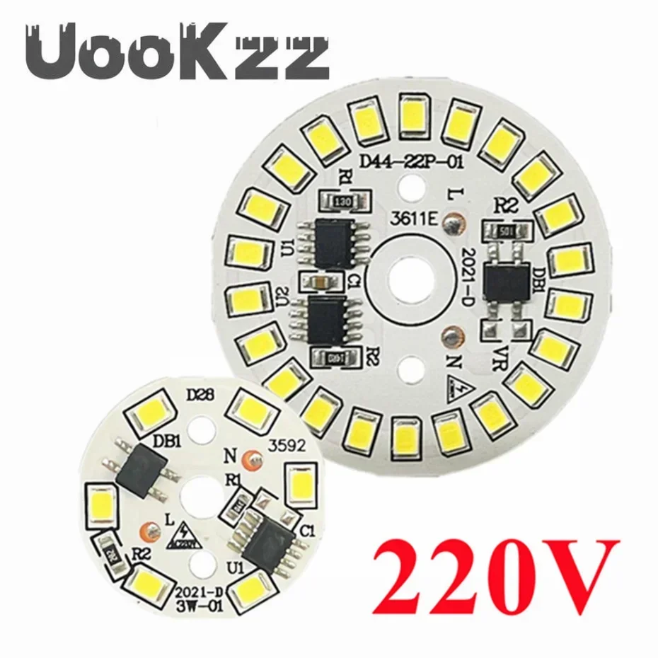 UooKzz-Lámpara de parche de bombilla LED, placa SMD, módulo Circular, placa de fuente de luz para bombilla, CA de 220V, foco de Chip Led Downlight