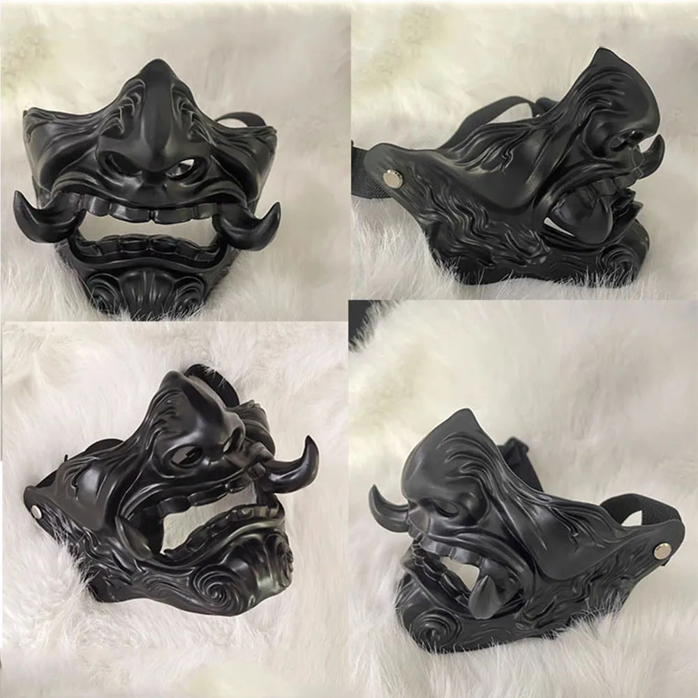 Prajna Samurai Half Face Resin Mask Halloween Cos Play Tactical Cyberpunk Game 2D Shikigami Mask