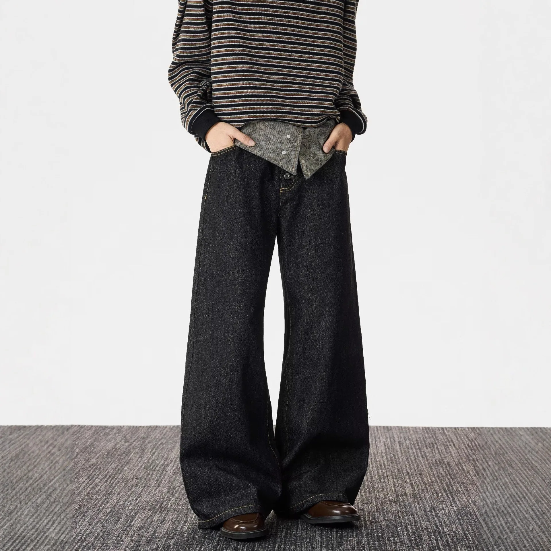 Women's Leopard Print Jeans American Streetwear Vintage Wide Leg Loose Fit Floor Length Denim Pants Trendy Casual New Arrival