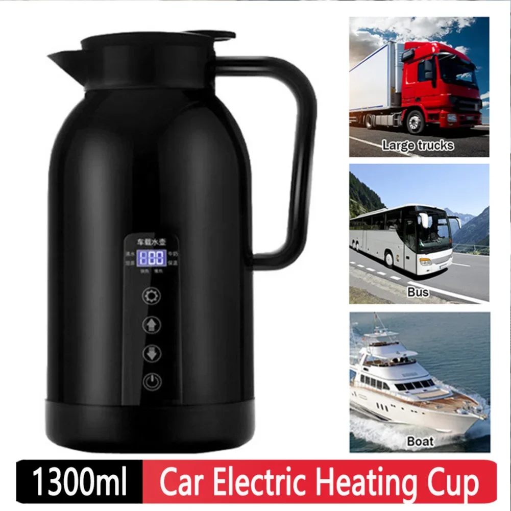 Car Hot Kettle 1300ML Water Boiling Cup 12V/24V Temperature Control LCD Display 304 Stainless Steel for Vehicle Travel Coffee