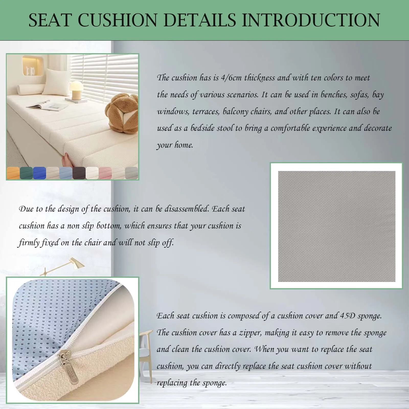 Terry Cloth Patio Cushions Clearance Furniture Cushions Sofa Seat Chair Pad Terrace Seat Pad with Non-slip Bottom 4cm Thick Mats
