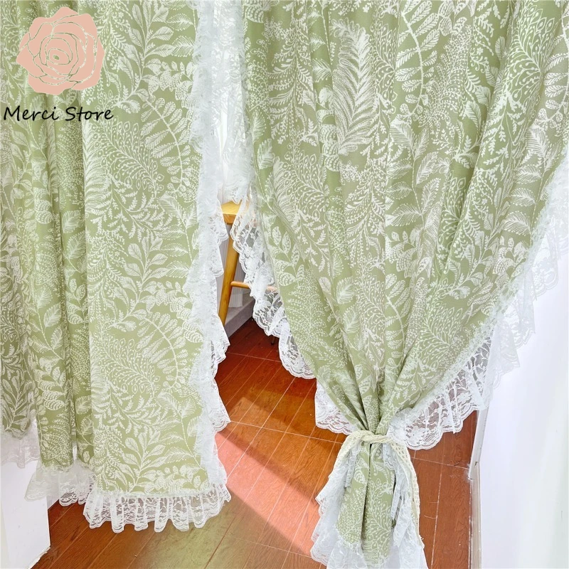 

Retro Rococo Ruffled Gauze Curtains for Living Room Partition Window Screen Floral Door Background Cover Decorative Drapes
