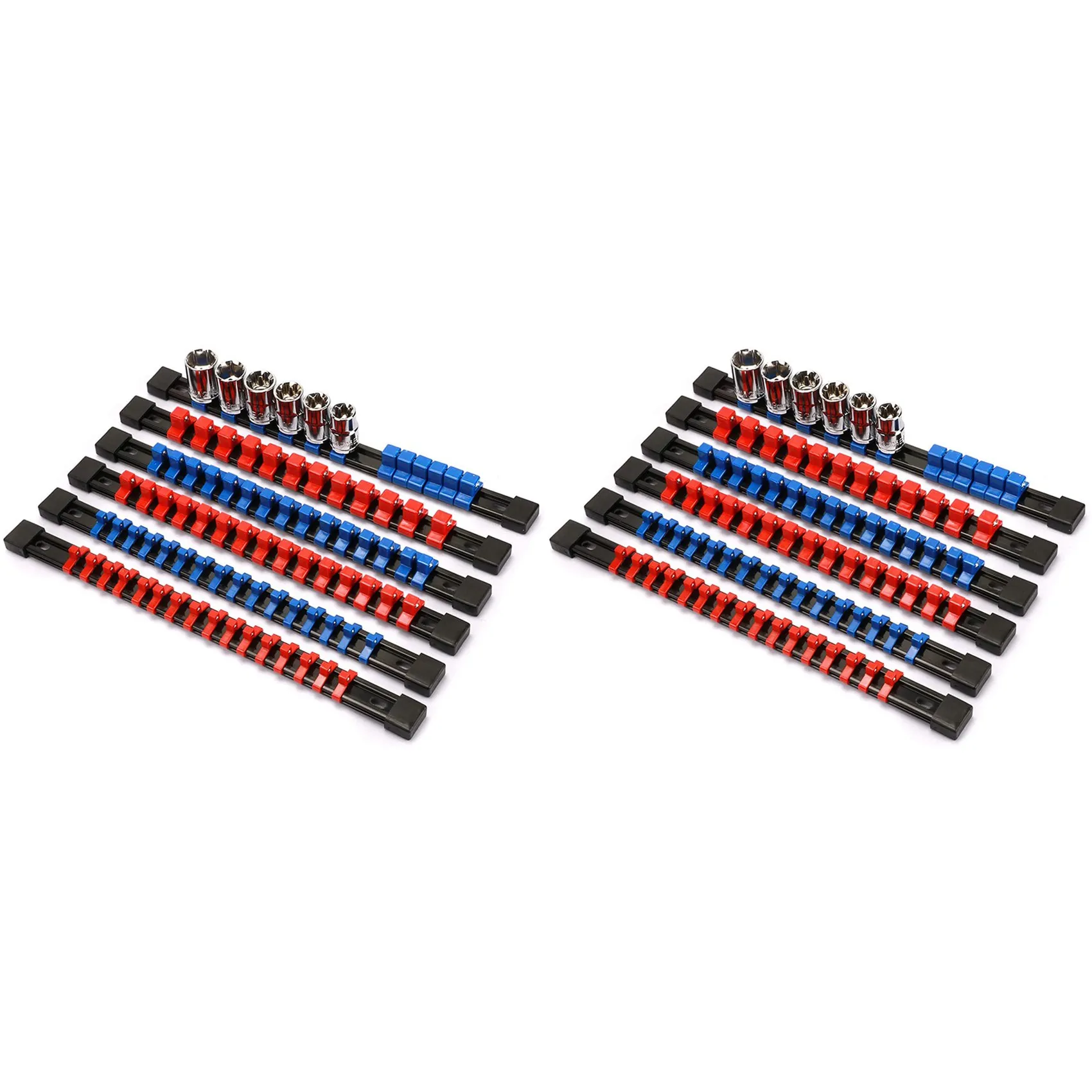BAAG-ABS Socket Organizer Drive Socket Holder, 1/4 Inch X 64 Clips, 3/8 Inch X 60 Clips, 1/2 Inch X 48 Clips,12 Pieces Set