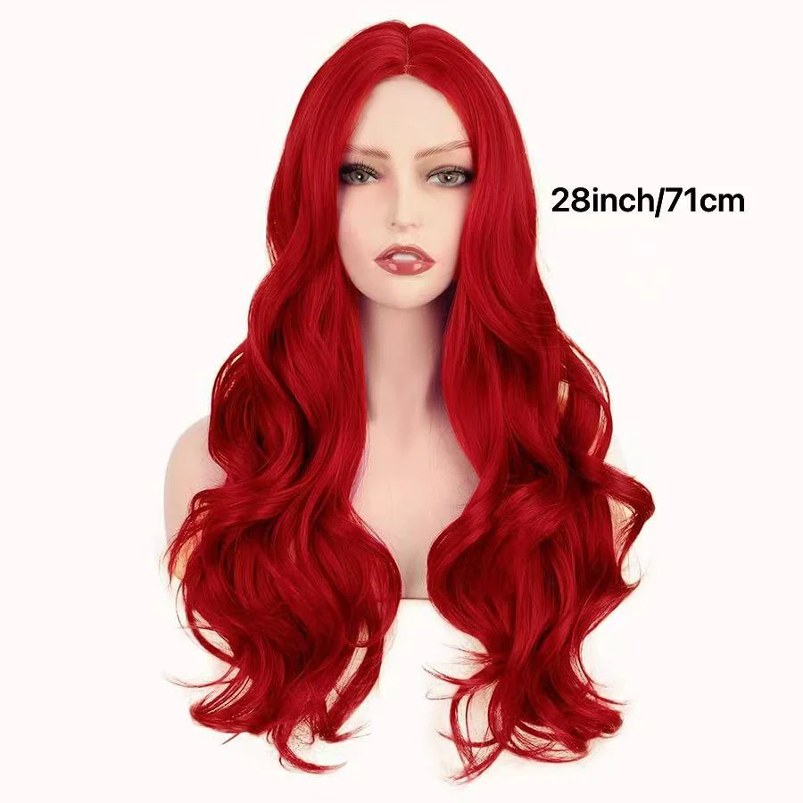 28 Inch Charming Women Side Bangs Long Body Full Hair Synthetic Wig (Bright Red)