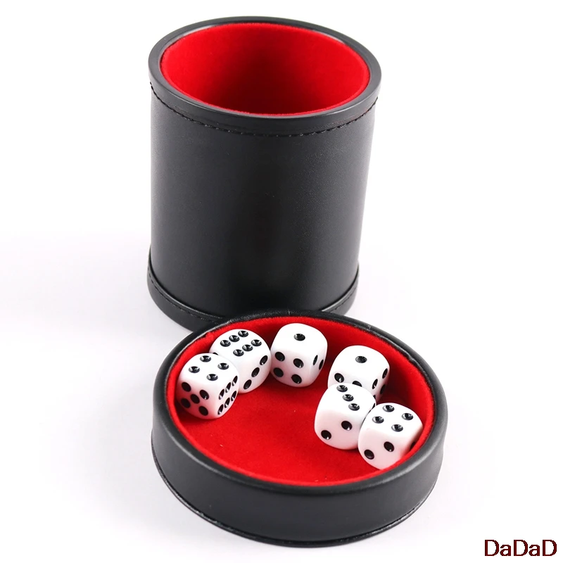 1pcs New Black PU Leather Flannel Mute Dice Cups With 5pcs Dices Bar Game Supplies