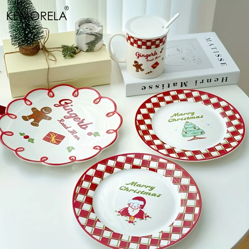 Christmas Ceramic Plate Cups Platter Serving Fruit Tray Porcelain Dish Dinner Appetizer Dessert Candy Snack Salad Dinnerware Set