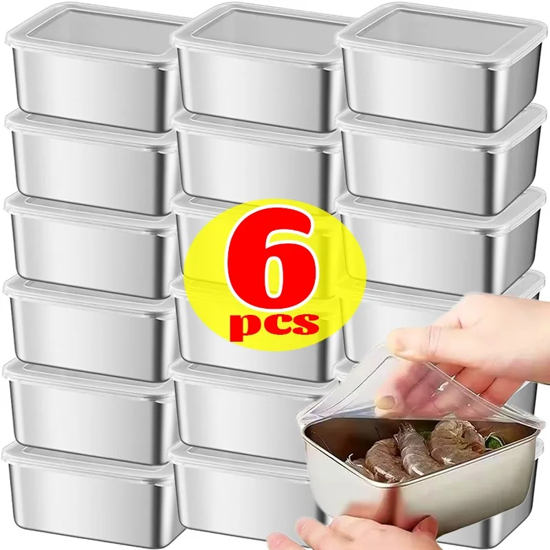 Crisper de acero inoxidable, contenedor de alimentos para mantenimiento fresco, bandeja Bento rectangular para Picnic, refrigerador, congelador, caja de almacenamiento, plato de restaurante