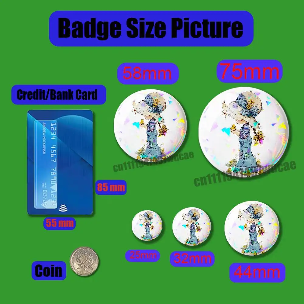 For Sarah Kay Girl Badge Cover Custom Pin Insignia Emblem Round Button 58mm 44mm Laser Film