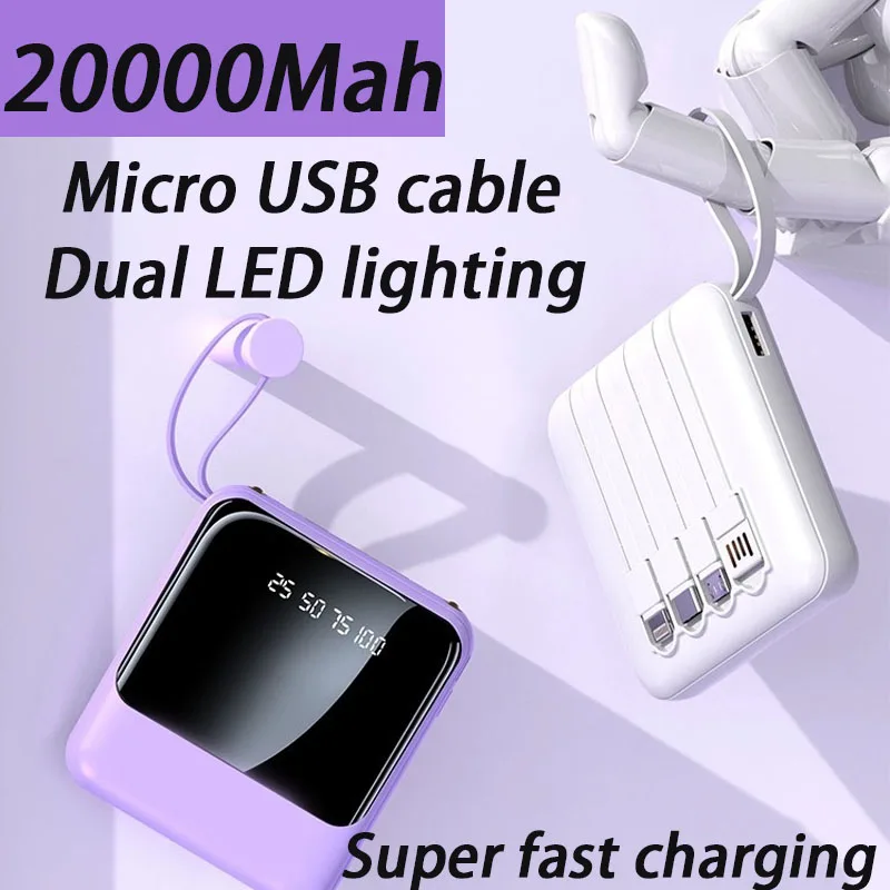 

Super Fast Charging Power Bank with 4 Cables, Mobile External Battery, Charger for iPhone, Samsung, Xiaomi, New, 20000mAh