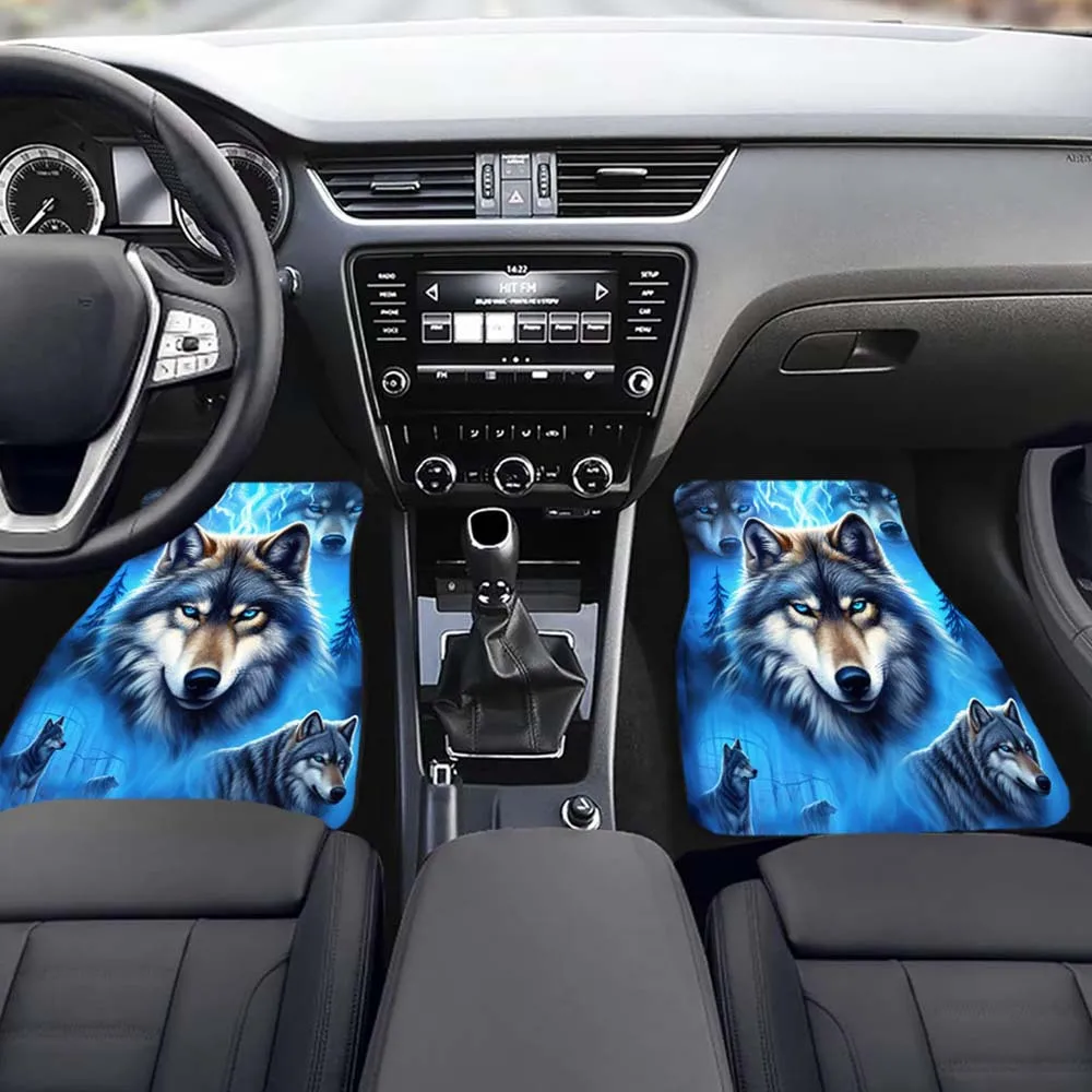 Fantasy Wolf Design Car Mats 4pcs- Front& Rear Full Coverage Auto Interior Accessories, Crystal Velvet Vehicles Floor Mats Suita