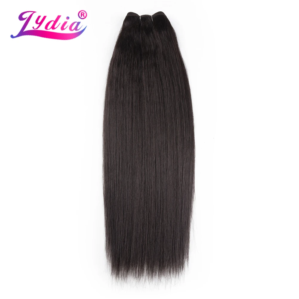 Lydia Women Hair Extensions Mixed Synthetic Yaki Straight 10-18Inch Weaving Sew With Weft 1PCS Bundles Black Double Weft